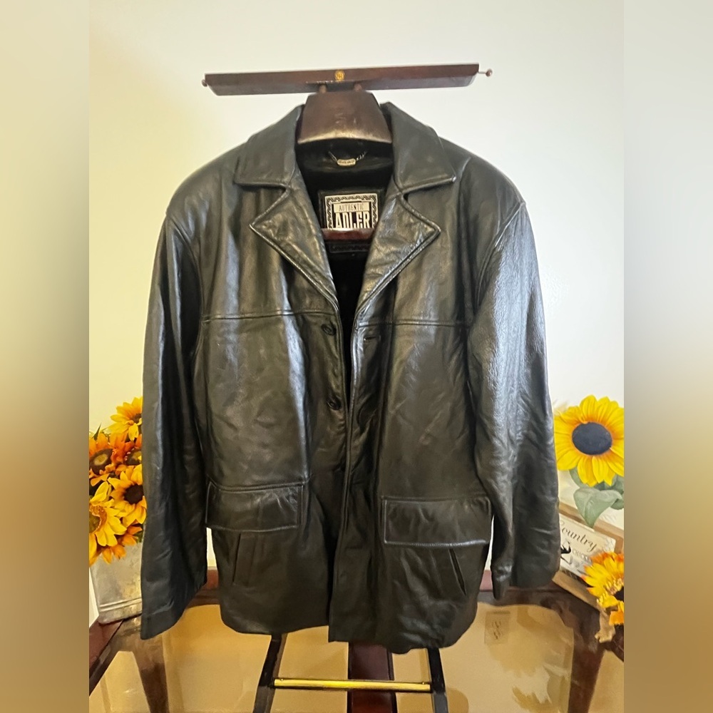 🖤 Authentic Adler Leather Jacket Mens Medium Black Vintage Button Front Coat - Picture 3 of 9